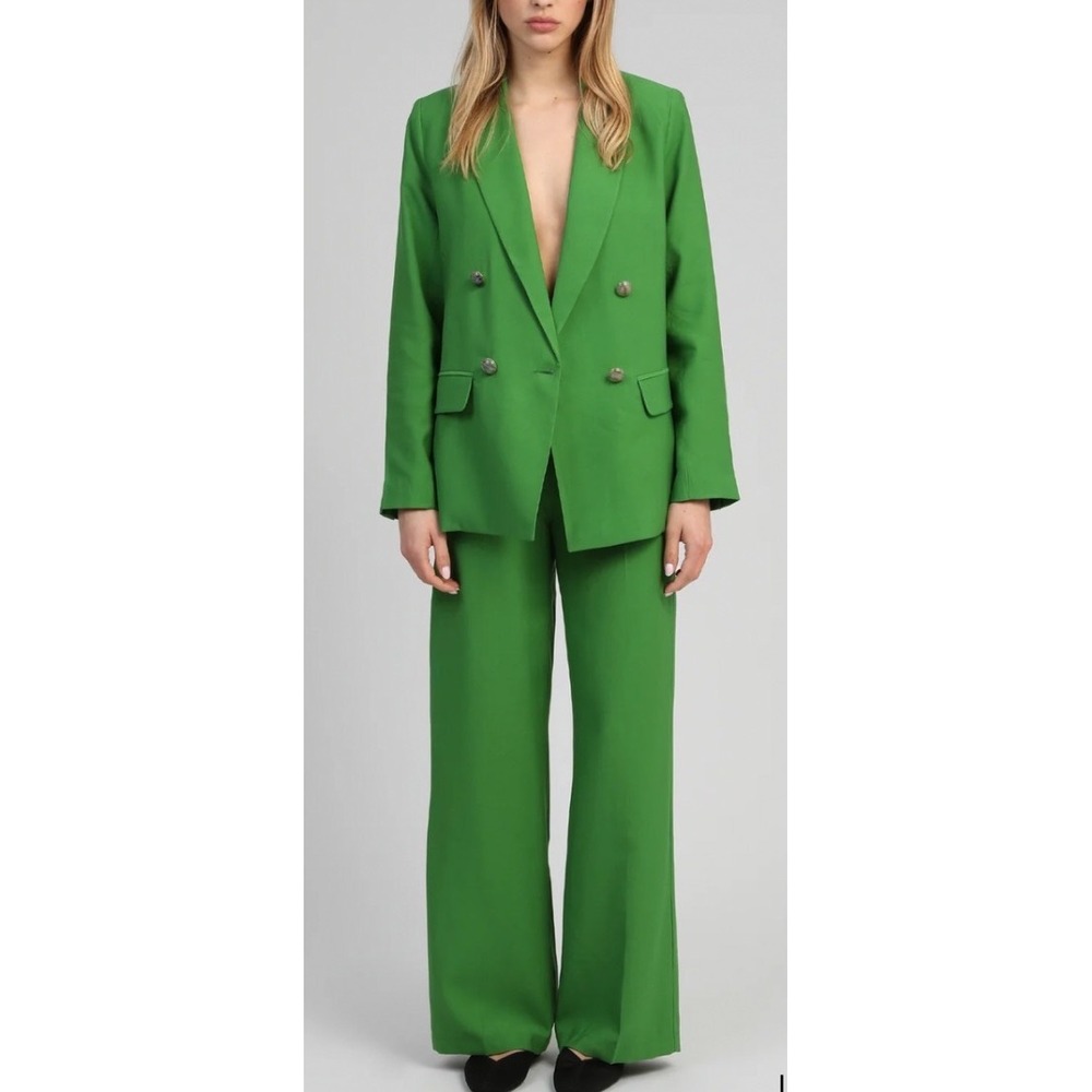 Ange Paris Green Wide Leg Pants High Waisted Pleated Trousers Pacome Size M